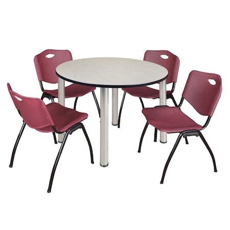 Kee Kee Round Table & Chair Set, Wood, Metal, Plastic Top, Maple TB48RNDPLBPCM47BY